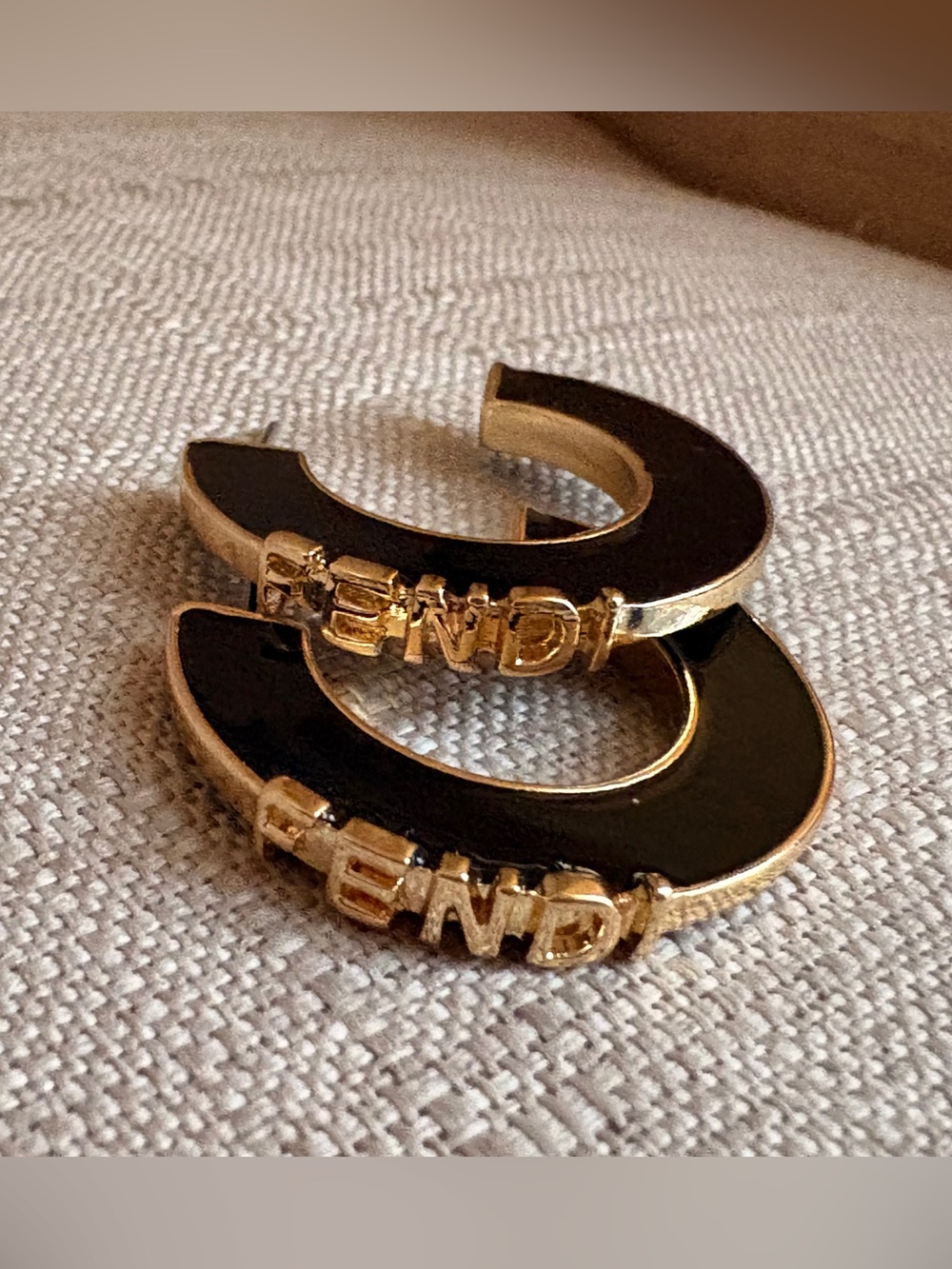 Fendi Black and Gold Enamel Logo Hoops - Picture 7 of 8